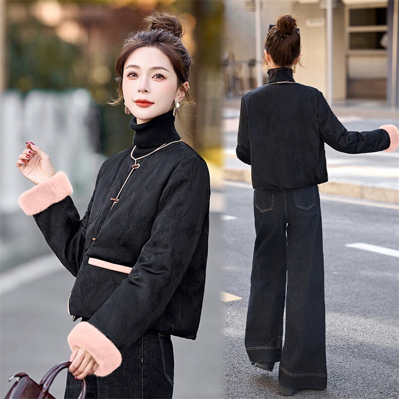 轻薄羽绒服女2024冬季新款小个子新中式国风短款独特漂亮黑色外套,女装羽绒服,半夏