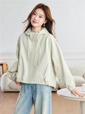 现货！2026春季新款简约休闲优雅时尚具有设计感女士连帽外套，女装短外套，木子恋