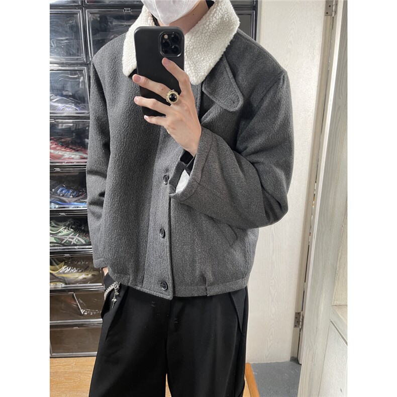 宽松休闲羊羔毛撞色短款呢料大衣D328-YY29-P138,男装风衣,电商D328