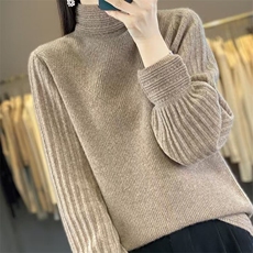 2025新款100%纯羊毛衫半高领女宽松长袖套头毛衣百搭羊绒针织上衣，女装针织衫/毛衣，萱芳婷羊绒