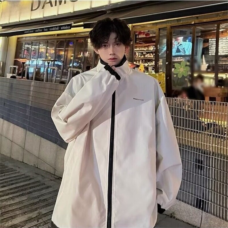 冲锋外套男春秋季2025新款潮牌宽松夹克两面穿立领港风工装上衣服,男装夹克,星座506A