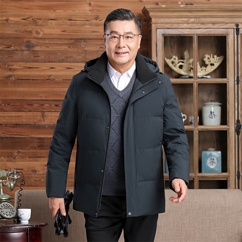 大货主推新款可拆卸帽中老年羽绒服外套男士加厚爸爸装羽绒服大衣，男装羽绒服，钱塘723