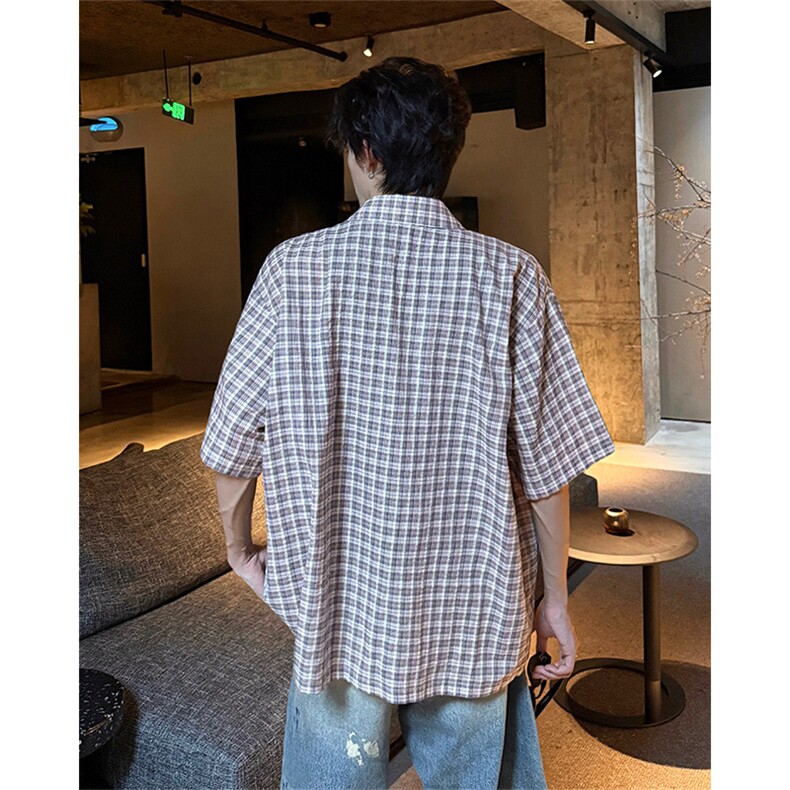 CS1151-特批40控78夏季新款男女格子短袖大码男衬衫（带配件）,男装T恤,电商A059