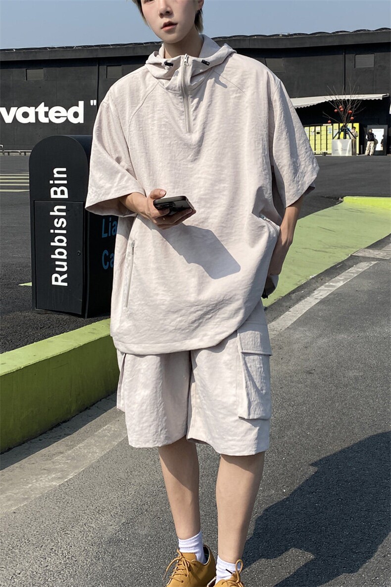 简约设计感高级廓形工装宽松短裤套装短袖套装TZ996P85控118,男装T恤,电商A157