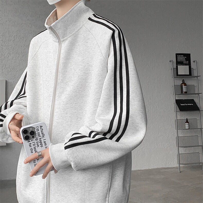 胖胖哥休闲条纹夹克外套男新款美式cleanfit宽松大码加肥加大上衣，男装夹克，电商B238