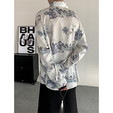 新中式山水画白色衬衫男风复古盘扣流苏设计感衬衣CS4315P95，男装衬衫，星座512-1（原513-3）