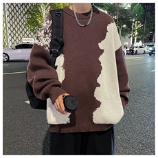 秋冬拼色毛衣男高街潮牌个性套头嘻哈日系复古针织衫MY7020-P45，男装针织衫/毛衣，星座308B-1