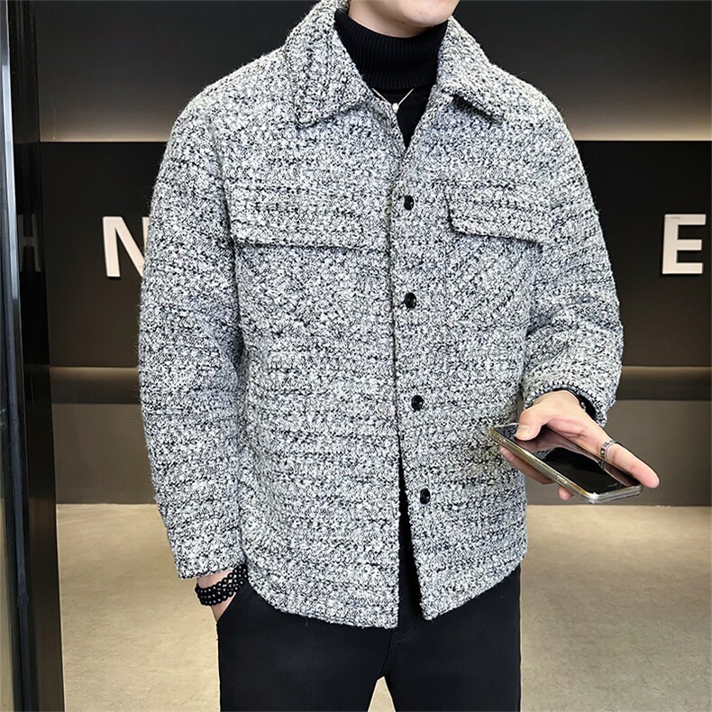 新标90绒店主风男士宽松翻领格子羽绒服小香风外套6801-P295,男装羽绒服,电商B328