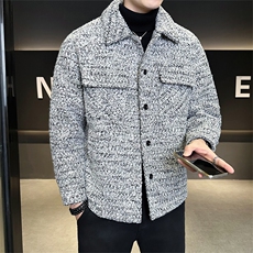 新标90绒店主风男士宽松翻领格子羽绒服小香风外套6801-P295，男装羽绒服，电商B328