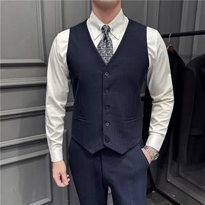 高品质~色织暗条纹西装马甲男坎肩时尚内搭背心糖咖色DMJ8062-P55图片