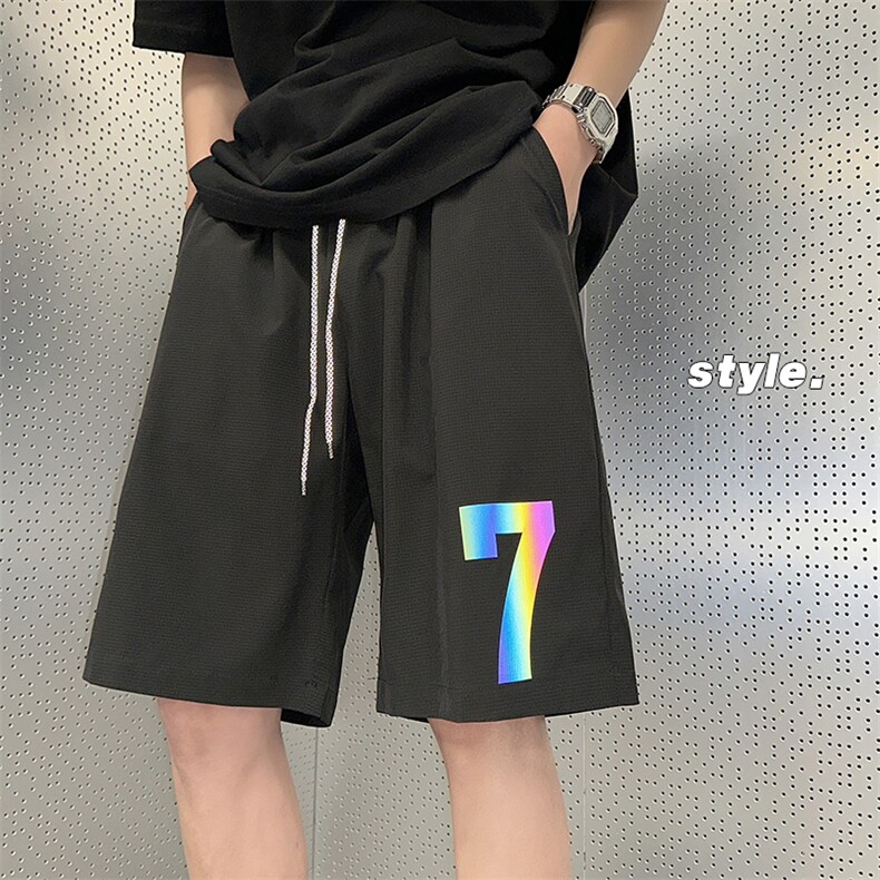 2023夏垂坠感凉感冰丝短裤男大码潮流反光印花休闲五分裤DK31-P35图片