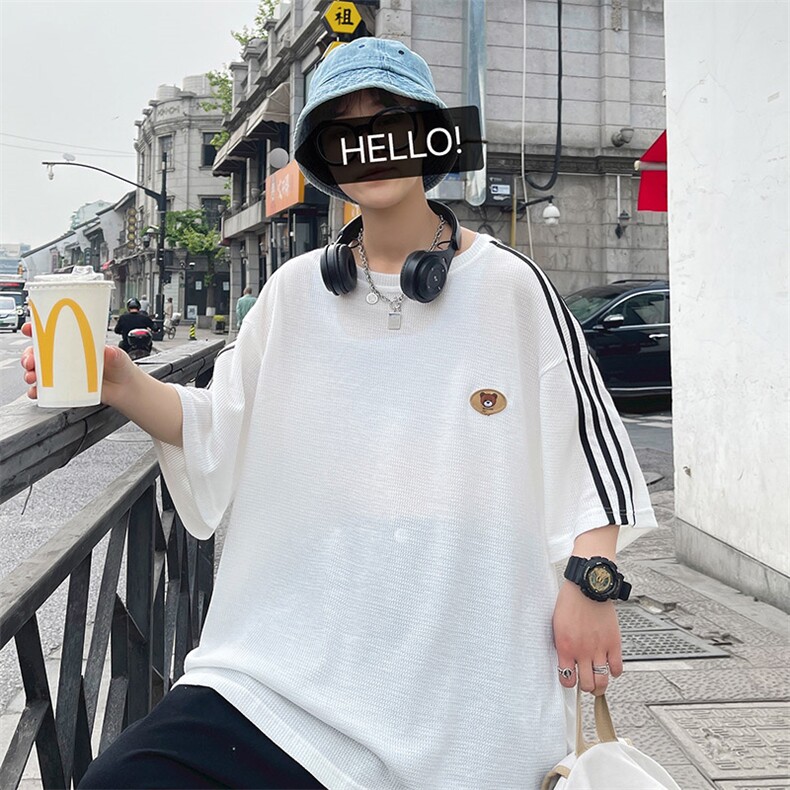 华格夫港风ins短袖t恤男大码宽松慵懒风上衣夏季半袖衫T166-P28,男装T恤,星座308B-1