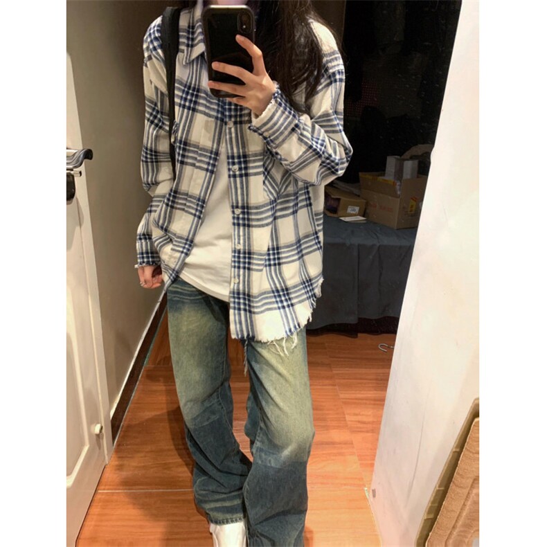 【有货】cleanfit毛边黑白格子衬衫设计感破坏衬衣C909LL-特P50,男装衬衫,星座1007（原301D）