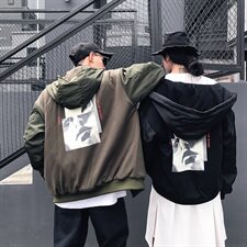 703-Y138秋冬港风情侣卫衣拼色休闲棉衣夹克夹棉印花，男装棉衣，星座703