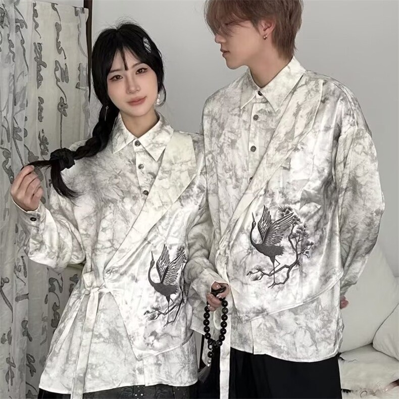 衬衫长袖男春秋2025新款水墨印花炸街痞帅上衣潮牌高级感衬衣外套,男装衬衫,星座506A