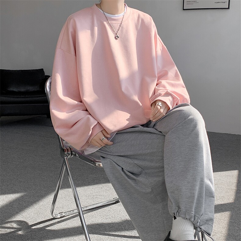 5XL-M大码卫衣男2024春麂皮绒潮流落肩圆领宽松长袖T恤WY09特P28,男装T恤,电商D206-1