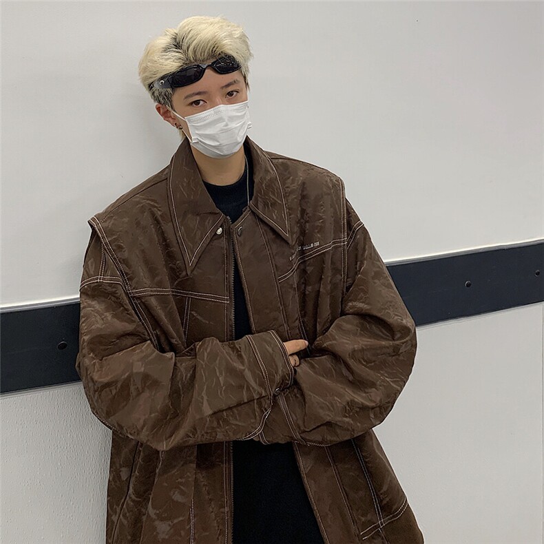 现货不缺货欧美水洗皮衣宽松假两件外套夹克1209-1-JK17-P108，男装夹克，星座1209-1