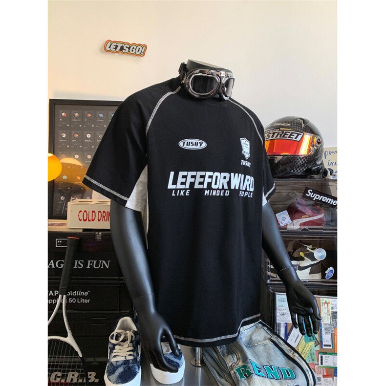 260克双纱爽棉重磅拼色压线插肩袖高街机车潮牌T恤GT2501-P45,男装T恤,电商B219A