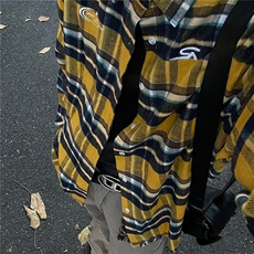 美式复古撞色格纹格子衬衫衬衣男女宽松潮牌情侣外套长袖C71，男装衬衫，星座1116A（原606A-3）