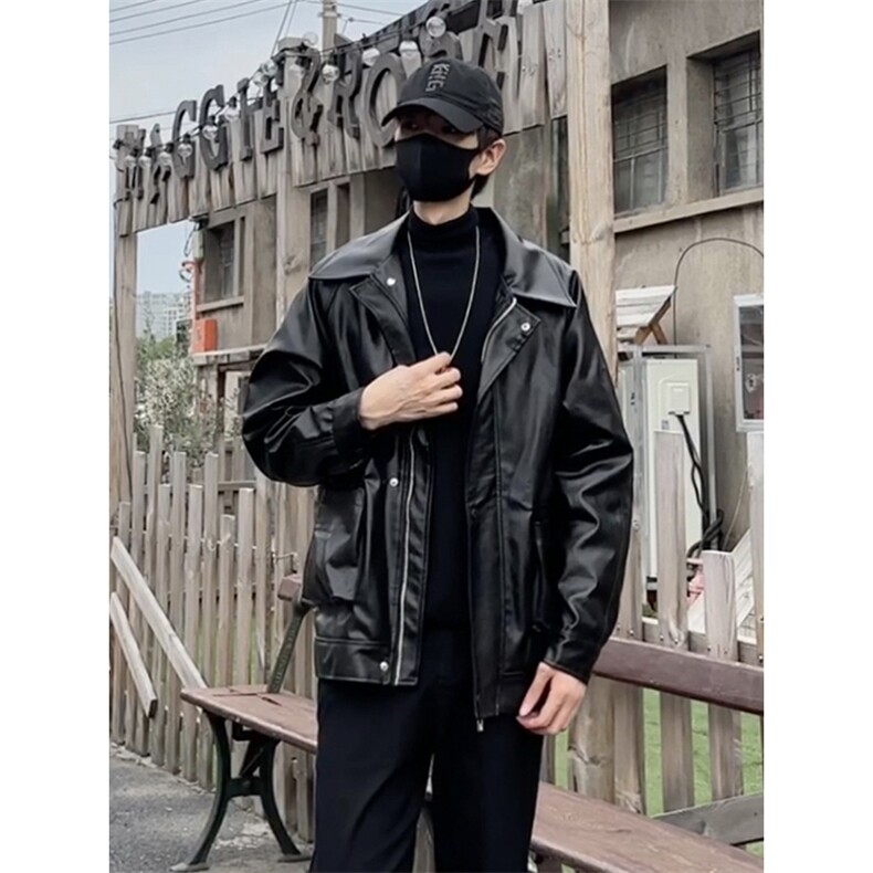 黑色pu皮衣外套男秋冬高级感痞帅cleanfit美式机车飞行员夹克春季,男装夹克,星座1412-2