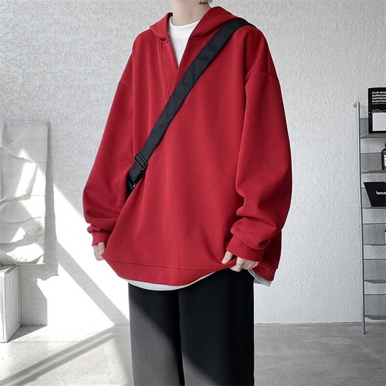 8XL-M叠穿假两件卫衣重磅连帽V领拼接套头衫宽松大码外套WY006P65,男装卫衣,电商B312