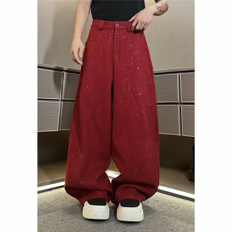 网图冬季高品质加厚毛呢裤男女春节日氛围感立体剪裁弯刀裤MN85,男装休闲裤,星座512-1（原513-3）
