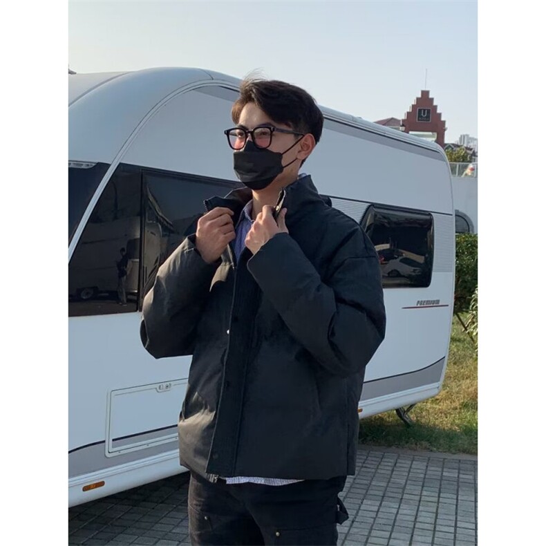 秋冬黑色棉衣外套男美式cleanfit加厚棉服短款立领休闲面包服,男装棉衣,星座601-2