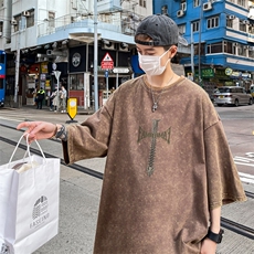 B239-1160-P38欧美式十字架印花复古水洗做旧半袖重磅短袖T恤，男装T恤，星座514-2(原B239)