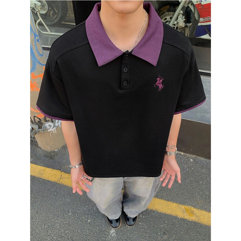 260克曼巴棉夏季拼接撞色假两件休闲POLO衫短袖男士美式潮T恤P38,男装Polo衫,电商C306-1