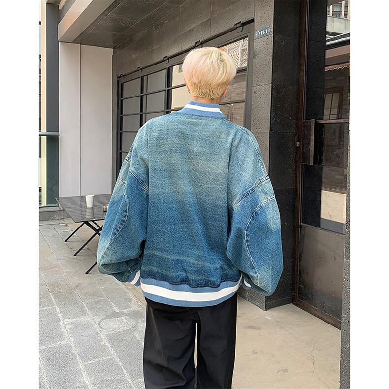 美式复古水洗宽松短款牛仔外套休闲百搭棒球服,男装工装外套,星座410-6（原星座1304-1）