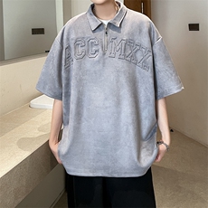 夏款男休闲卫衣麂皮绒POLO衫短袖T恤字母印花外套A071-T09-P45，男装T恤，电商A071