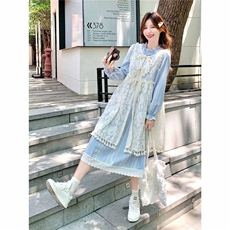 绝美漂亮蕾丝流苏马甲套装裙女秋季格纹连衣裙两件套，女装连衣裙，2C133