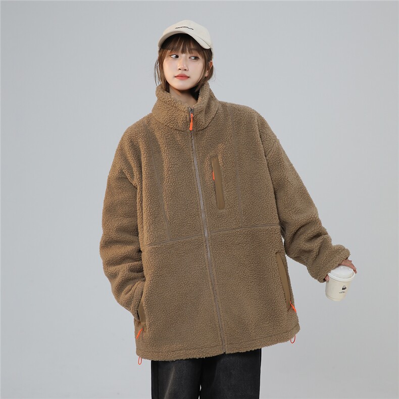2025冬季简约撞色拉链口袋羊羔毛外套棉服M2064/P105控149-100涤,男装棉衣,电商A148-1