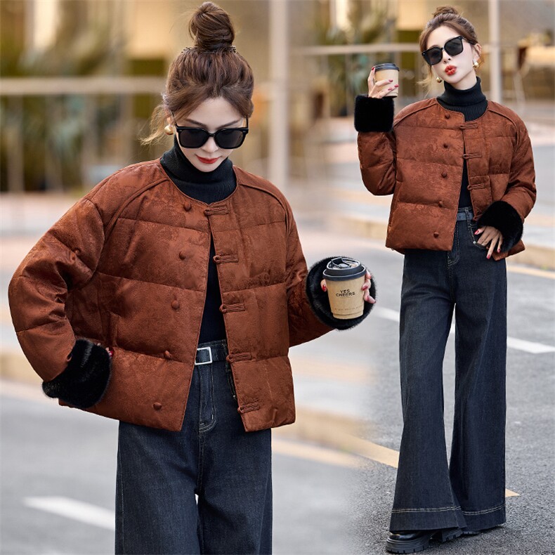 短款羽绒服女2024冬新款小个子高级感超好看新中式国风盘扣面包服,女装羽绒服,依如秀(原杭风阁)