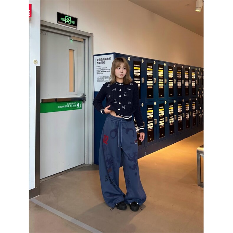 复古卡通印花涂鸦牛仔裤女2025年新款春秋季高腰直筒宽松阔腿长裤,男装牛仔裤,星座506A