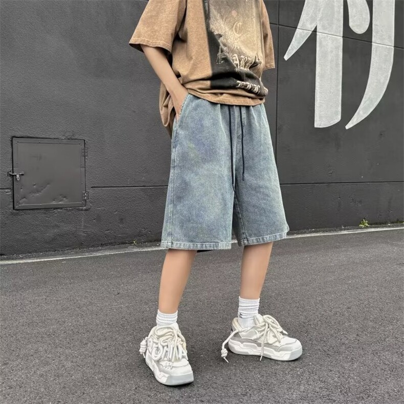星空纹牛仔短裤男款夏季薄款美式高街裤子复古T1092P40,男装牛仔裤,星座1116-2