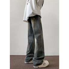 美式ins高街hiphop重工艺水洗微喇复古蓝牛仔裤货号K2320-1P55，男装牛仔裤，电商A063