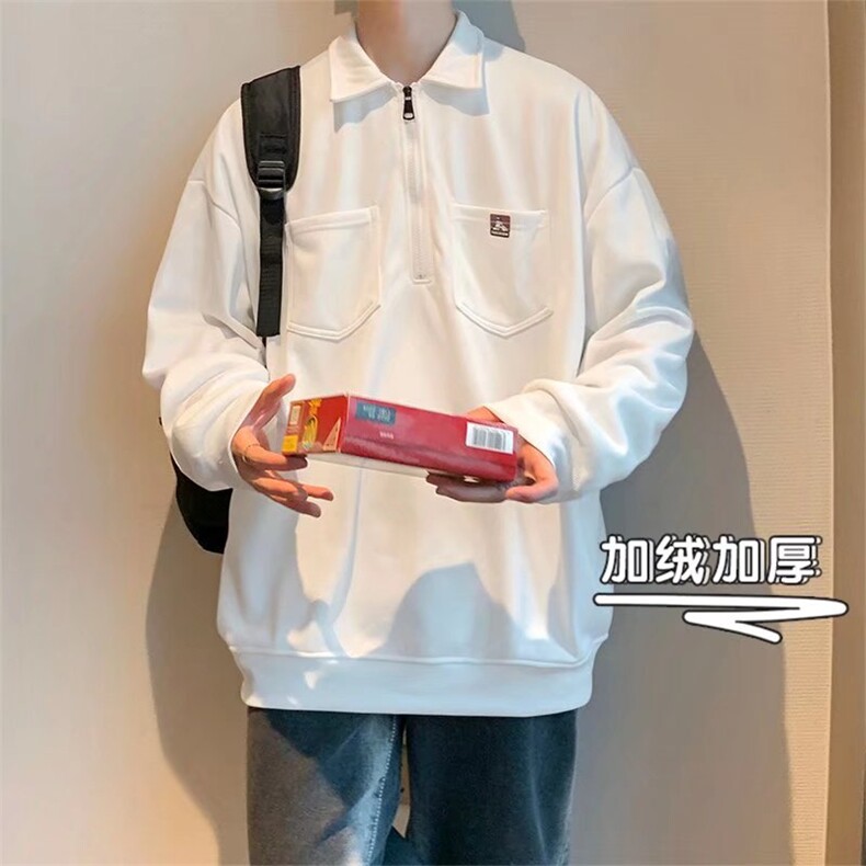 半拉链polo衫卫衣秋冬季加绒加厚上衣潮流ins宽松外套E W2169-P33图片