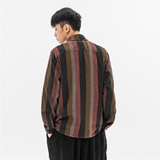 20秋冬大码中国风日系港风文艺中性衬衫上衣外套亚麻条纹C41/P65，男装衬衫，钱塘713