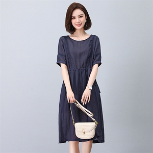 纯苎麻连衣裙女2025夏季新款棉麻中长裙妈妈收腰显瘦气质高端裙子图片
