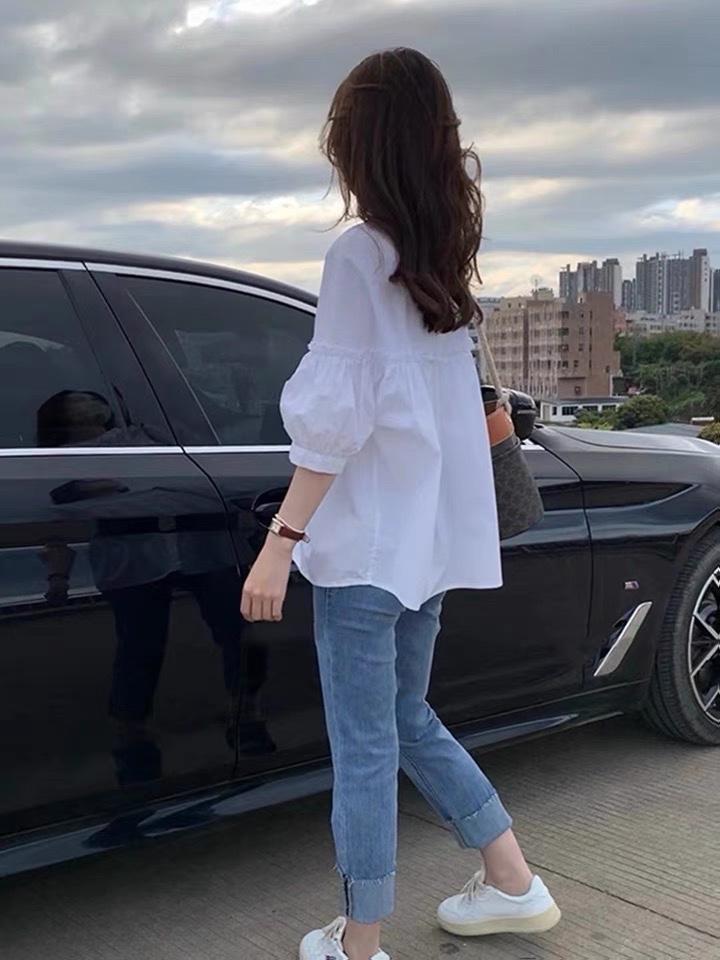 夏季新款日系木耳花边拼接小衫,女装其它,L·H·X
