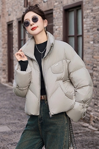 设计感假两件短款羽绒服女2024冬季新款立领保暖白鸭绒面包服外套图片