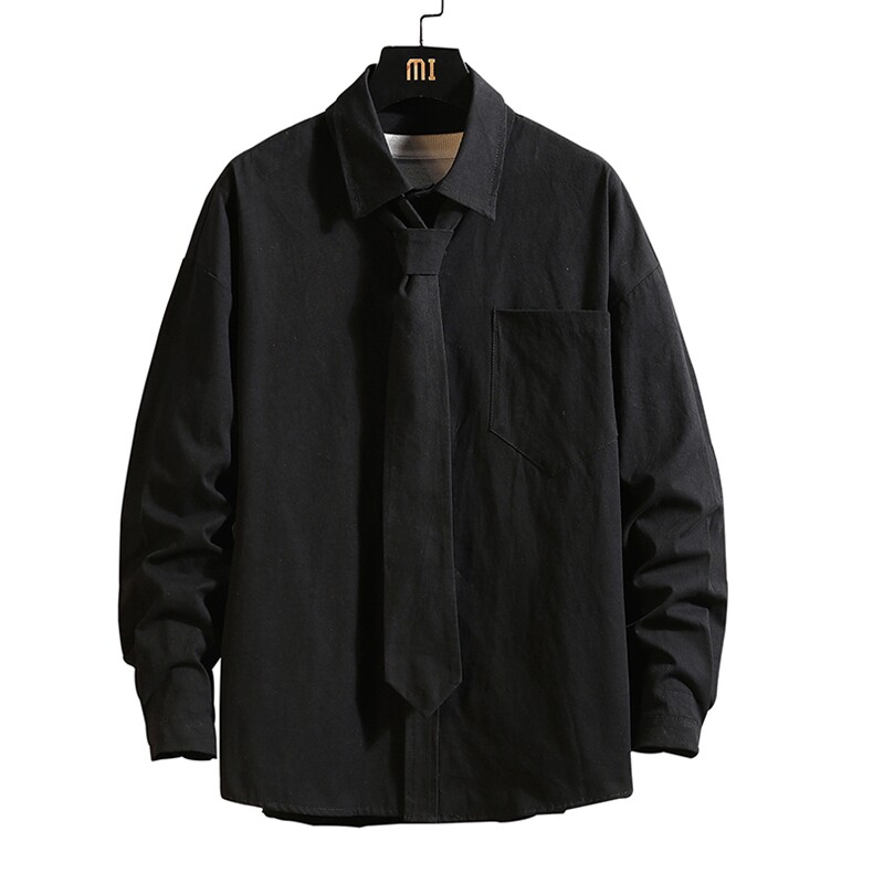 LC42099-P45加绒款P55痞帅领带长袖衬衫男士大码dk制服男jk砖墙,男装衬衫,电商A040A