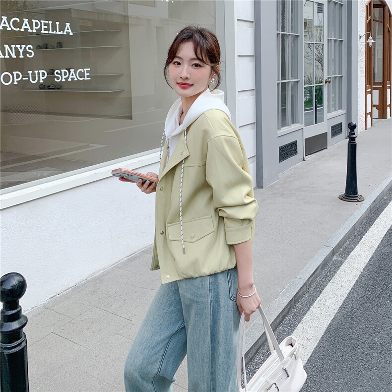 档口现货/连帽款撞色假两件蛋白皮PU皮衣外套2C233-903-P160-K258,女装皮衣,2C233