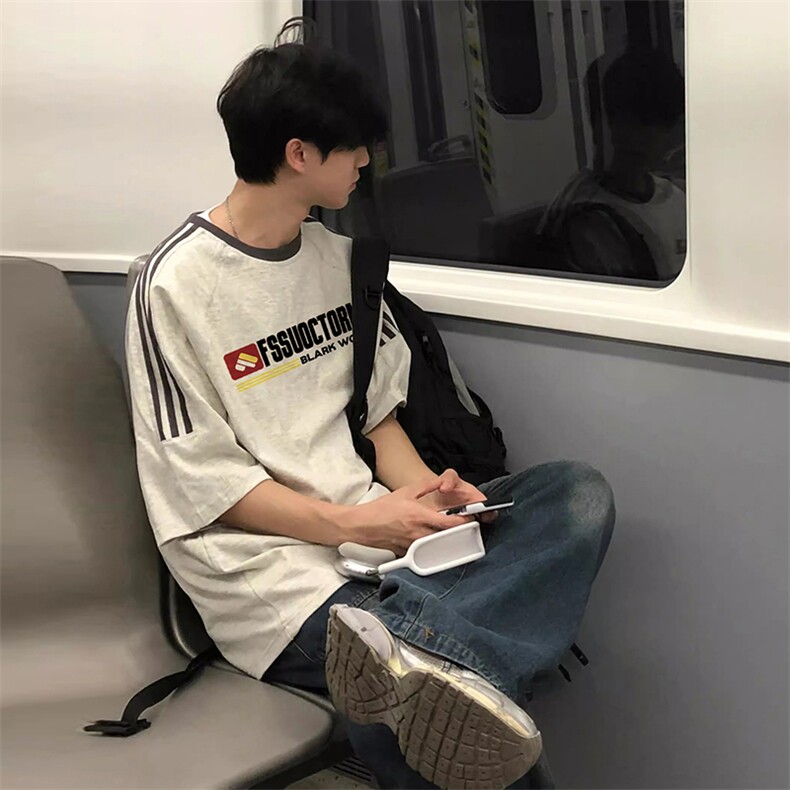 夏季美式高街重磅纯棉三条杠织带撞色男女短袖T恤ZD307-特P30,男装T恤,电商A486