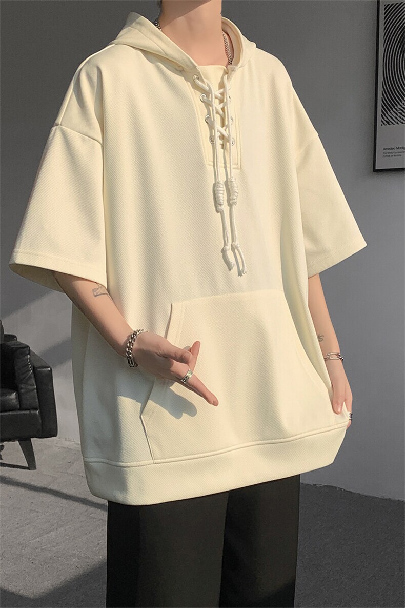 现货T10113-特批35控68夏季新款设计感连帽短袖百搭大码T恤,男装T恤,电商A059