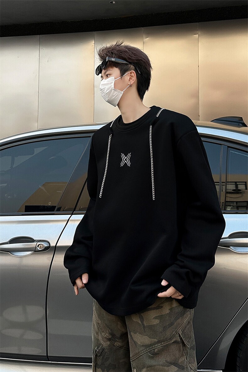 链条项链款男大时尚卫衣秋冬打底设计高街痞帅潮男打底衫长袖P55,男装卫衣,电商B319