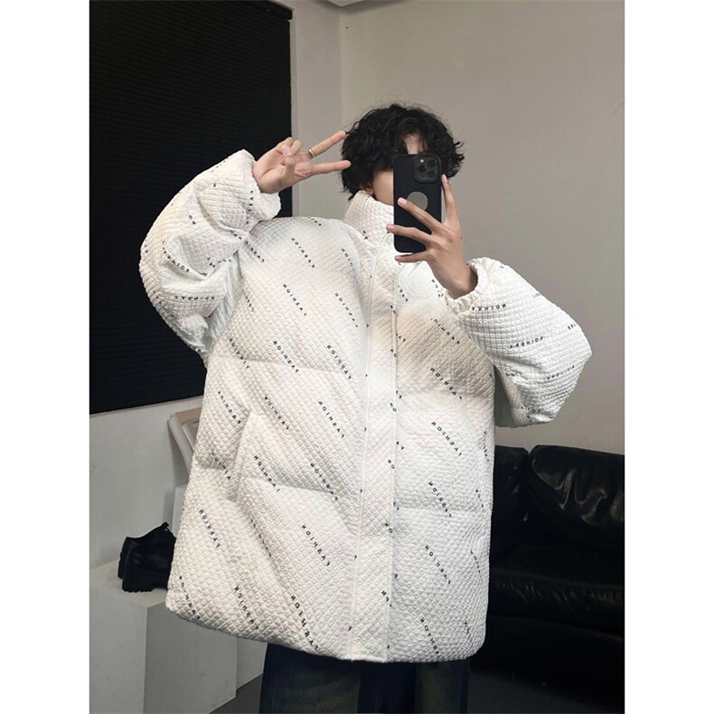W8205P125控158华夫格印花棉衣冬季棉服外套宽松棉服情侣装,男装棉衣,电商B205