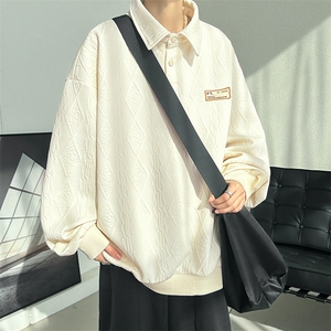 2023翻领贴标boy大码潮春季休闲宽松潮牌提花Polo卫衣W325-P48图片