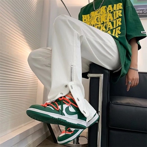 高街裤子男秋季ins潮裤脚拉链开衩排扣嘻哈宽松直筒长裤NK116 P38图片